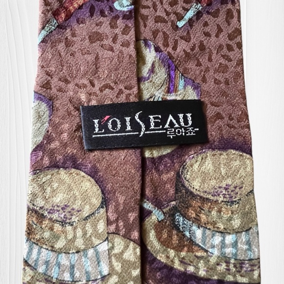 L’OISEAU 100% Silk Men’s Tie - Fedora and Smoking Pipe - Picture 7 of 7
